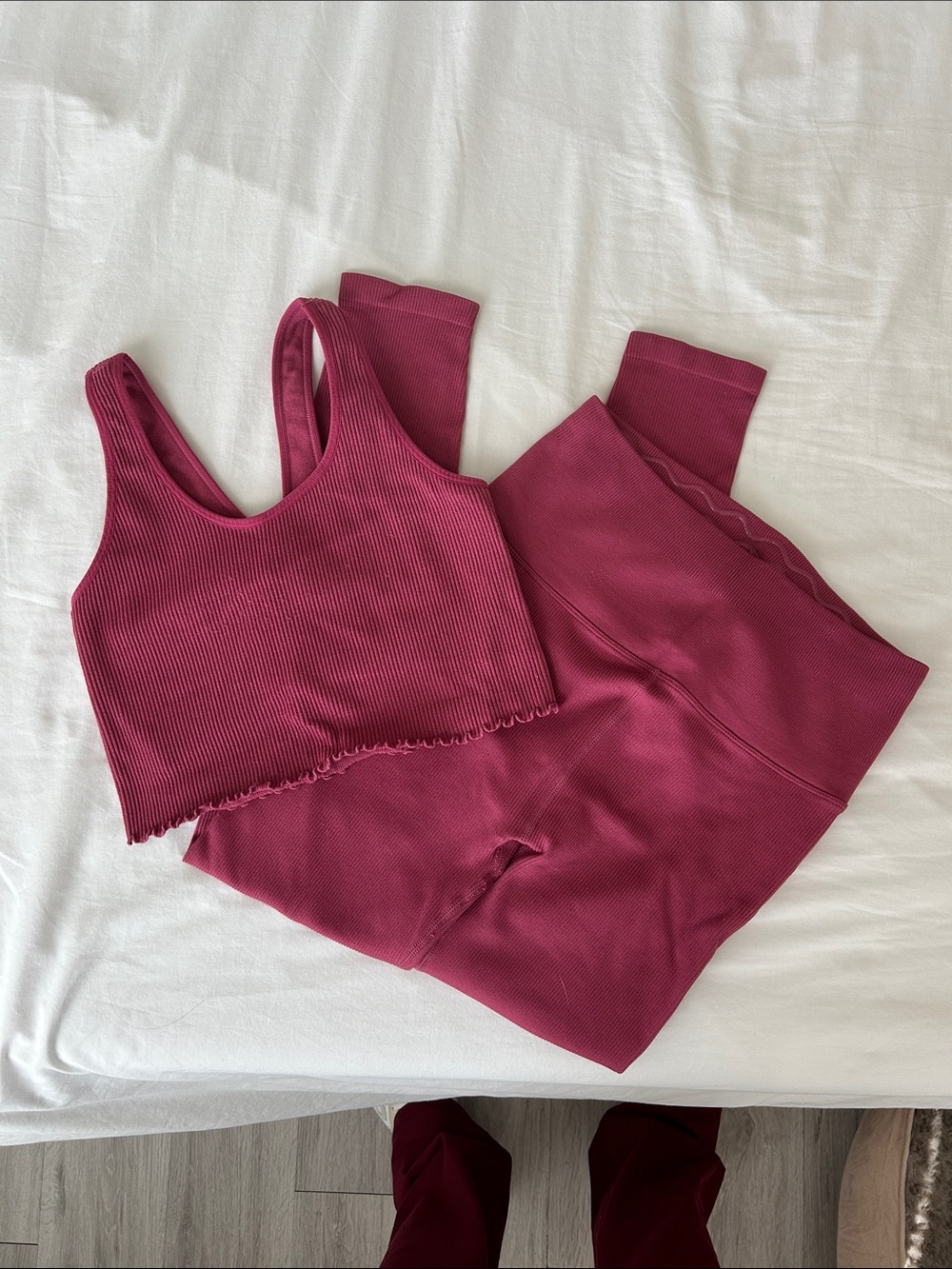Spiritual Gangster Ribbed Crop Tank and Leggings Set in Berry